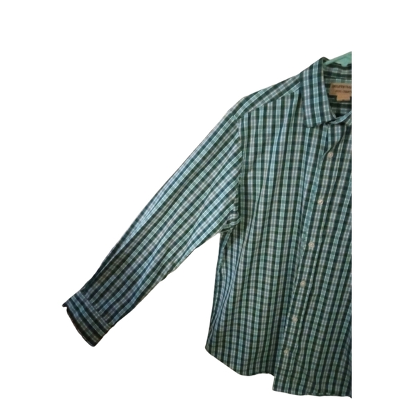 Duluth Trading Co. Wrinkle Fighter Green/Navy Plaid Long Sleeved Button Down M - Picture 2 of 7